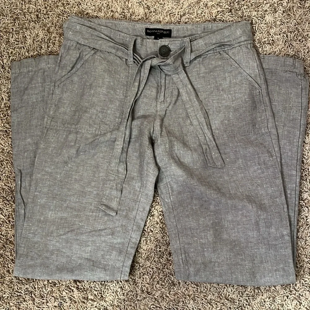 Banana Republic Gray Linen/Cotton Blend Belted Pants Sz 6
